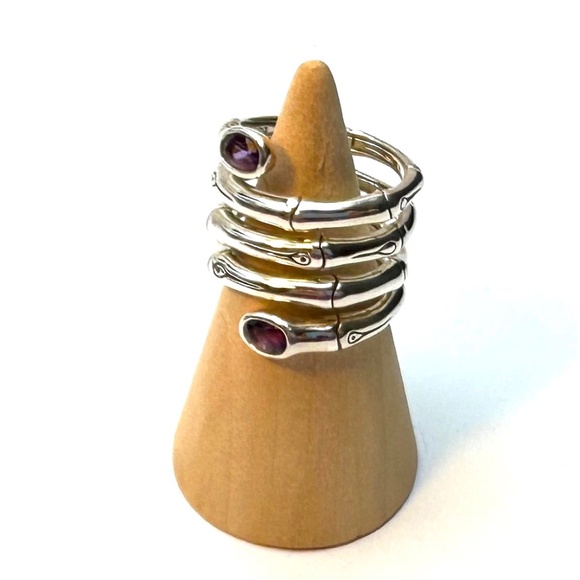 John Hardy Batu Bamboo Silver Wrap Ring Amethyst Size 7 Sterling 925 NWOT - Picture 3 of 6